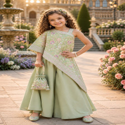 Girls Premium Luxury Embroidered One-Shoulder Palazzo Set